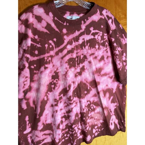 Saint x Louis Collab Men’s T-shirt Maroon Bleach Tie Dye Boxy Tee Size Large - Picture 4 of 6